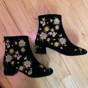Topshop black velvet embroidered boots